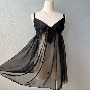 Idylis Black Midnight Sheer Babydoll Lingerie Dress L Layered Chiffon Y2K Goth